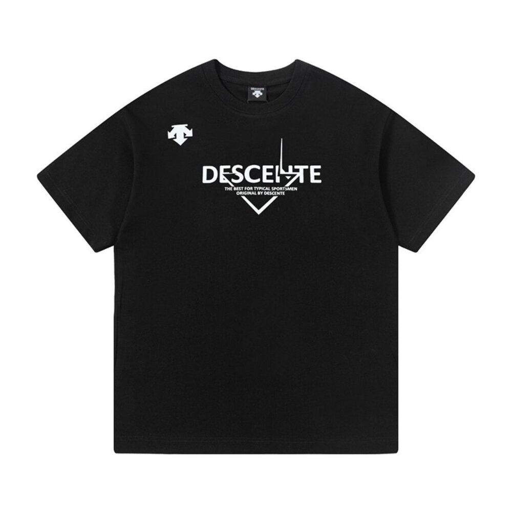 Black Simple Short-Sleeved T-Shirt With Letter Print Descente